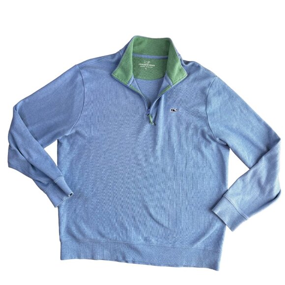 Vineyard Vines Quarter Zip Sweater Mens‎ L Light Blue Logo Contrasting Collar - Picture 1 of 5